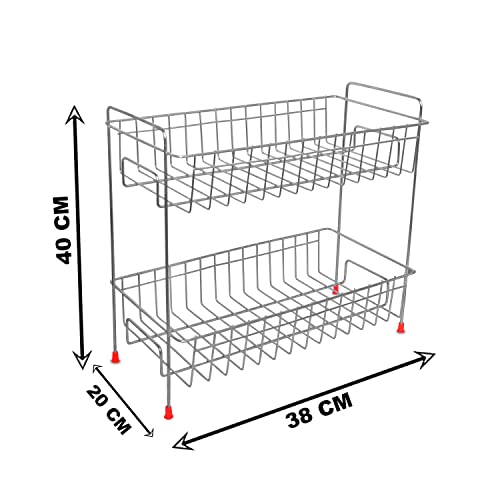 Cri8Hub Heavy Stainless-Steel 2 Tier Kitchen Rack-Spice Boxes Rack -Kitchen Organizer –Kitchen Stand-Cosmetic Organizer – Counter Top Basket-Floor Mounted Shelf For Home And Bathroom,Tiered Shelf - Image 2