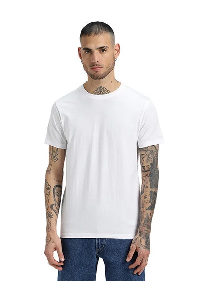 فيردو تيشيرت قطن نقي رجالي أبيض نصف كم بقصة عادية
