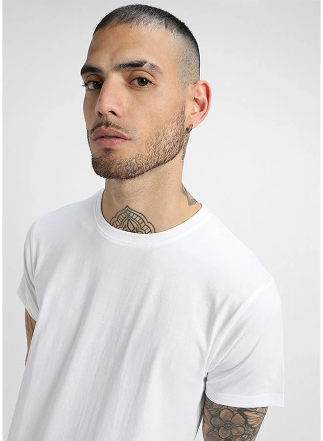 فيردو تيشيرت قطن نقي رجالي أبيض نصف كم بقصة عادية