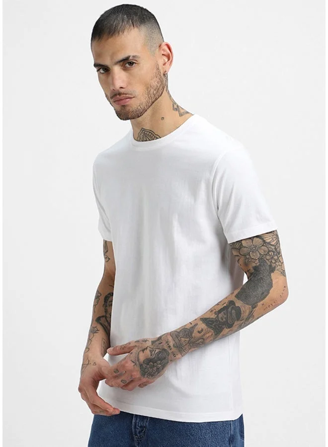 فيردو تيشيرت قطن نقي رجالي أبيض نصف كم بقصة عادية