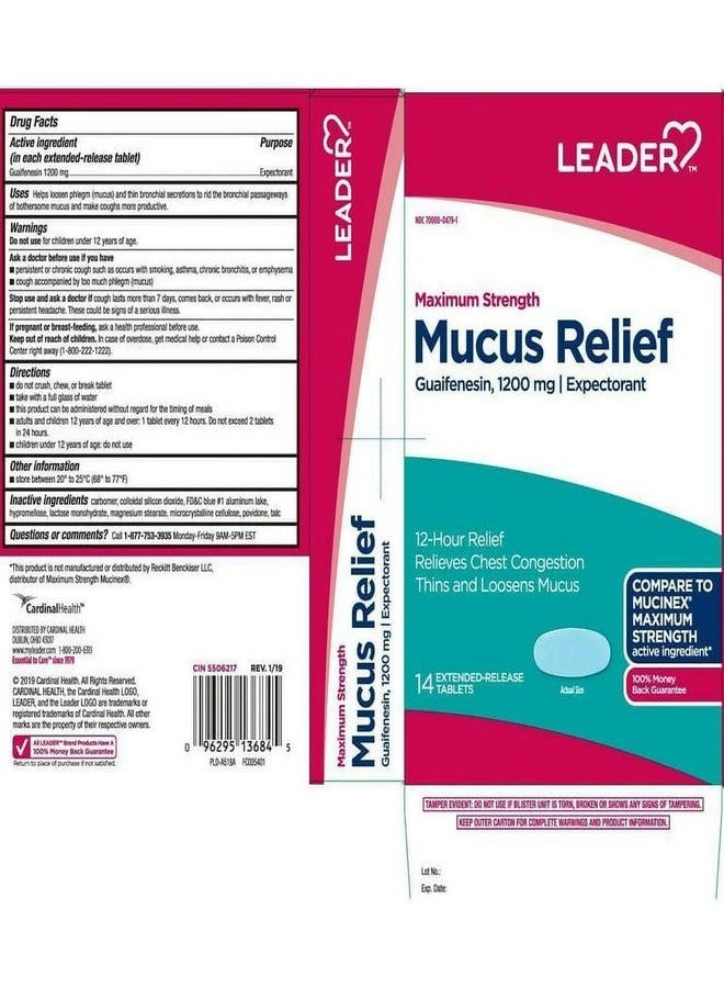 Leader Mucus Relief DM Tablets, Maximum Strength Chest Congestion, 12 Hour Fast-Acting Mucus Expectorant & Cough Suppressant, 14 Count, (2-Pack) - Image 4