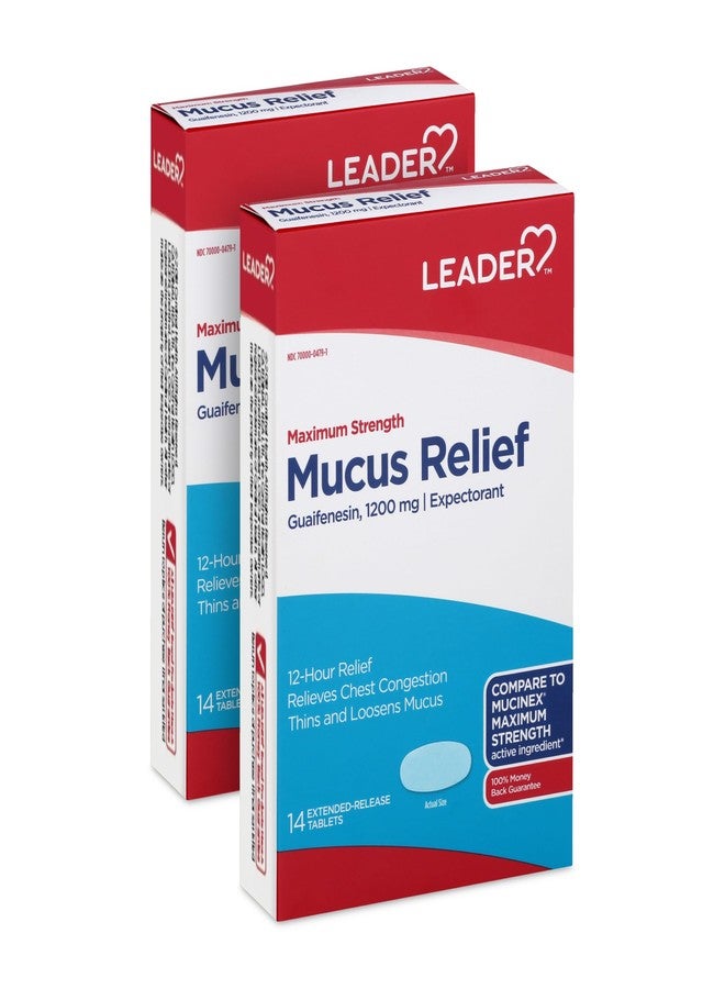 Leader Mucus Relief DM Tablets, Maximum Strength Chest Congestion, 12 Hour Fast-Acting Mucus Expectorant & Cough Suppressant, 14 Count, (2-Pack) - Image 1