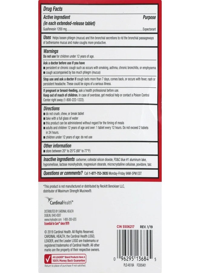 Leader Mucus Relief DM Tablets, Maximum Strength Chest Congestion, 12 Hour Fast-Acting Mucus Expectorant & Cough Suppressant, 14 Count, (2-Pack) - Image 3