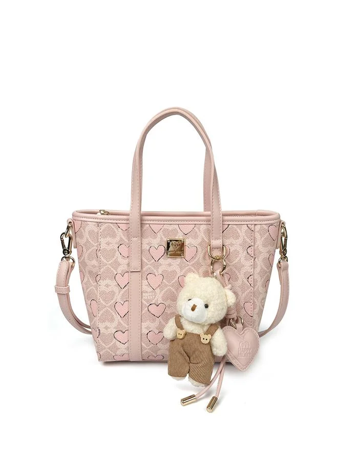 تايك تو Pink Printed Crossbody Bag With Plush Charm