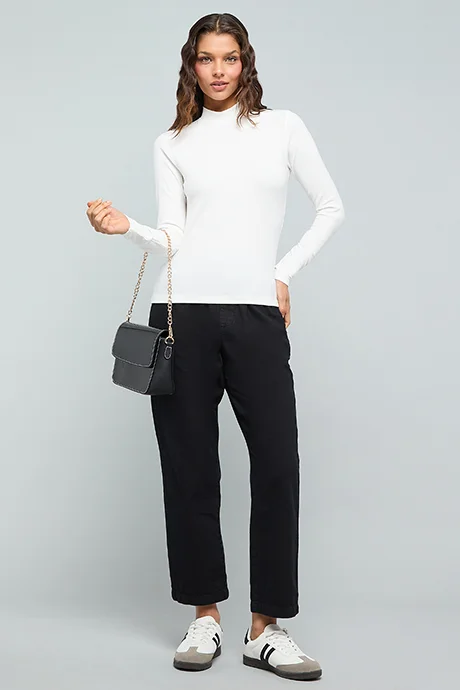R&b Ribbed Top With High Neck and Long Sleeves