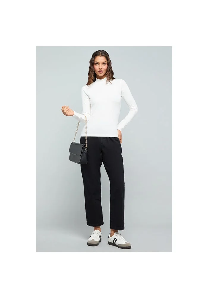 R&b Ribbed Top With High Neck and Long Sleeves