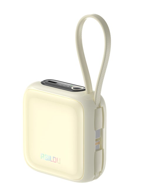 rsilou 10000mAh Capacity Power Bank,PD, Built-in Type-C and Lightning Cables, 22.5W Fast Charging Per Port, 38.5 Total Max Output Power, Multi-Device Compatibility, Digital Display