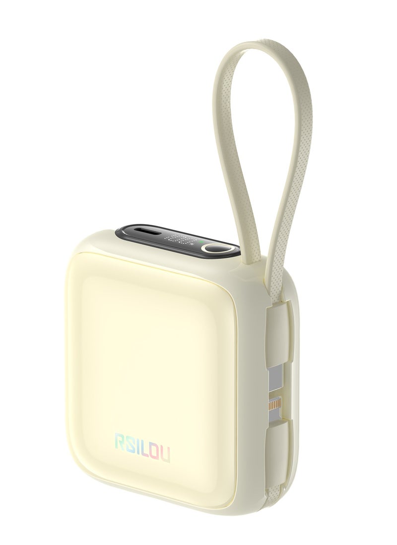 rsilou 10000mAh Capacity Power Bank,PD, Built-in Type-C and Lightning Cables, 22.5W Fast Charging Per Port, 38.5 Total Max Output Power, Multi-Device Compatibility, Digital Display
