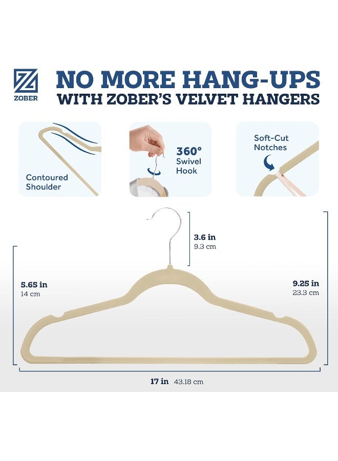 ZOBER Non-Slip Velvet Hangers - Suit Hangers Ultra Thin Space Saving 360 Degree Swivel Hook Strong And Durable Clothes Hangers Hold Up-To 10 Lbs - Image 1
