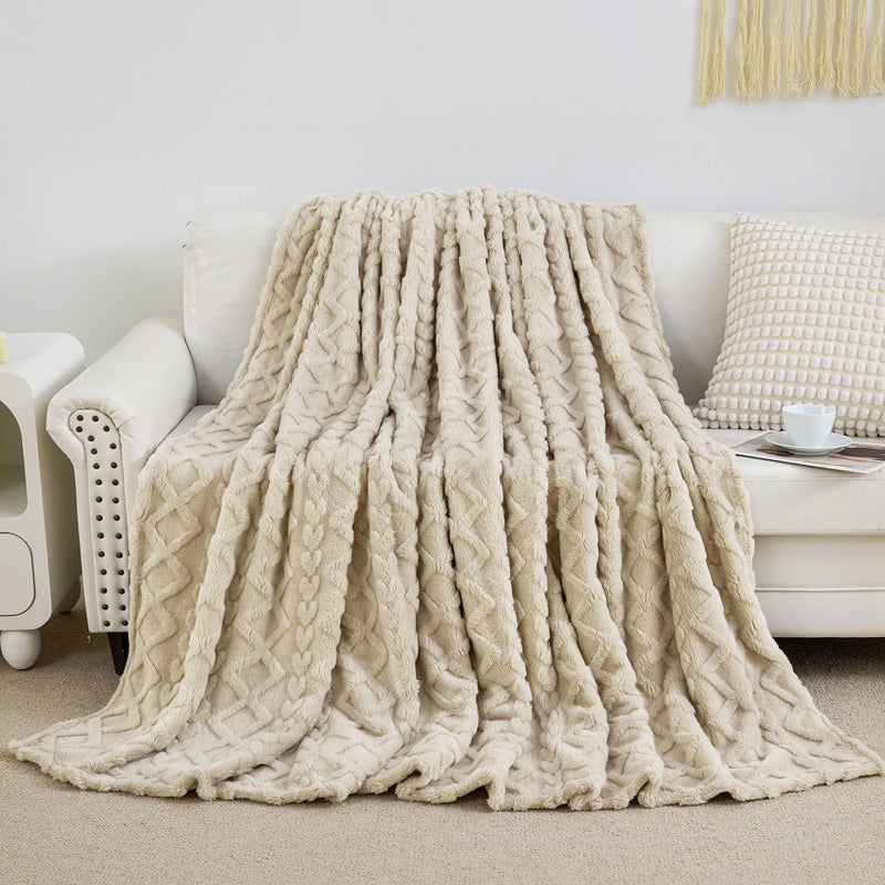 Aganear Fleece Twin Blanket  3D Stylish Design Lightweight Blanket Super Soft Fluffy Warm Decorative Present for All Seasons Portable Throw Blankets for Couch Sofa Bed Car6080 Khaki