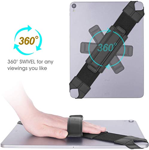 joylink Universal Tablet Hand Strap Holder, 360 Degrees Swivel Leather Handle Grip with Elastic Belt, Secure & Portable for 12.9" Tablets (iPad Pro 2018),Black - Image 3