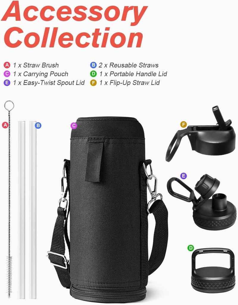 Coolflask 1.2 L Insulated Water Bottle with Straw&3 Lids, Stainless Steel Metal flask Wide Mouth for Sports or Office, BPA-Free Keep Cold Up to 48 Hrs or Hot Up to 24 Hrs, Samurai Cyan - Image 5