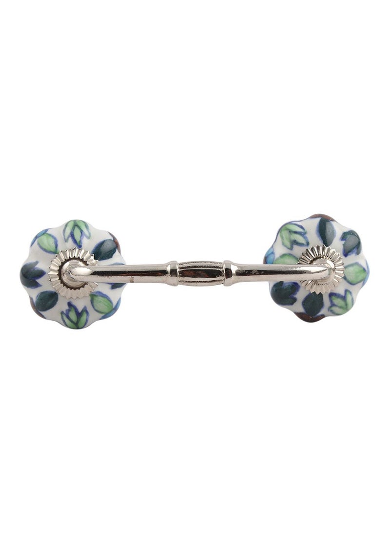 Indian-Shelf IndianShelf 1 Pack Ceramic Green Drawer Pulls T Bar Vintage Kitchen Cabinet Handles Silver Hardware 4 Hole to Hole Dresser Door Handle BH138MCK33 