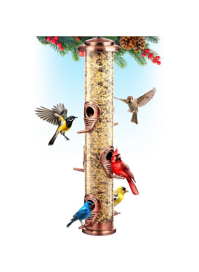 Gray Bunny Metal Bird Feeders for Outdoors Hanging, Brushed Copper Squirrel Proof Bird Feeders with Locking Lid & Adjustable Hanger, Chew-Proof, Weather Resistant 16 Inches 6 Port Bird Watching Gifts - Image 1