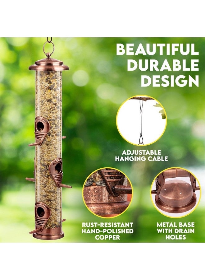Gray Bunny Metal Bird Feeders for Outdoors Hanging, Brushed Copper Squirrel Proof Bird Feeders with Locking Lid & Adjustable Hanger, Chew-Proof, Weather Resistant 16 Inches 6 Port Bird Watching Gifts - Image 4