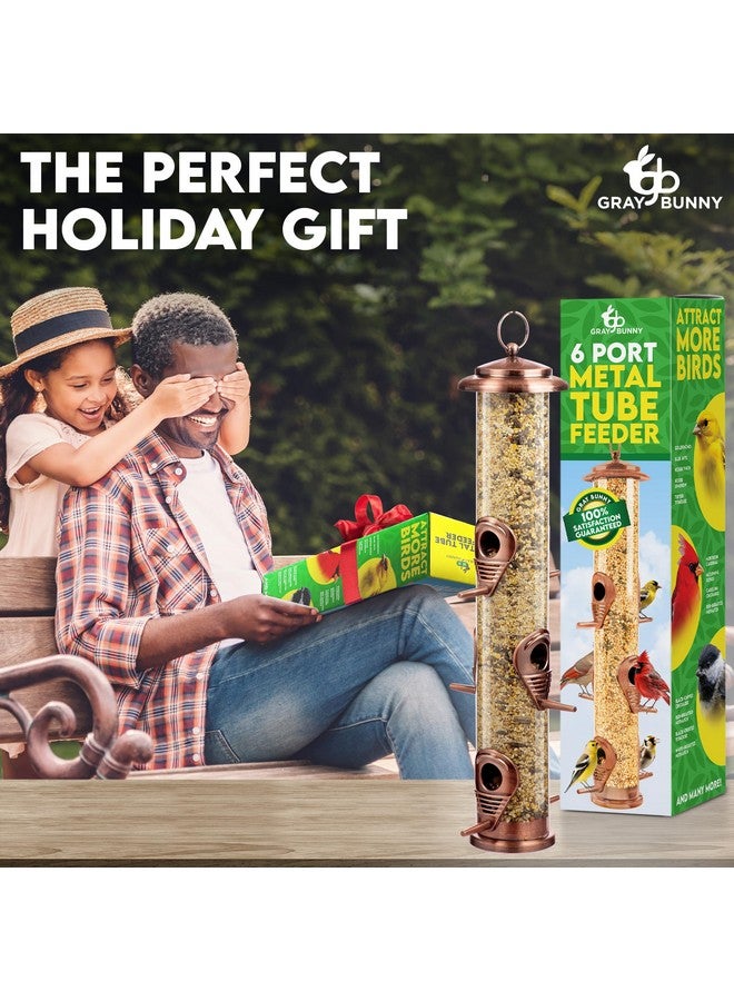 Gray Bunny Metal Bird Feeders for Outdoors Hanging, Brushed Copper Squirrel Proof Bird Feeders with Locking Lid & Adjustable Hanger, Chew-Proof, Weather Resistant 16 Inches 6 Port Bird Watching Gifts - Image 2