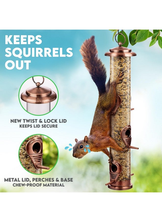 Gray Bunny Metal Bird Feeders for Outdoors Hanging, Brushed Copper Squirrel Proof Bird Feeders with Locking Lid & Adjustable Hanger, Chew-Proof, Weather Resistant 16 Inches 6 Port Bird Watching Gifts - Image 3