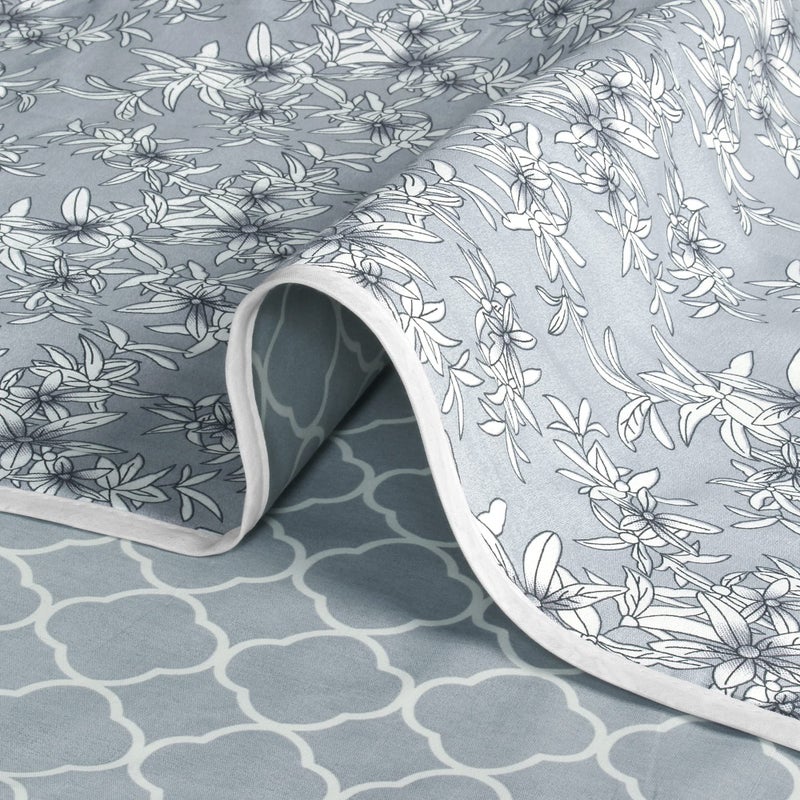 Story@Home Dohar Single Bed | 100% Cotton Blankets for Summer | 144x 220CM, 150GSM Ac Comforter Single Bed | Cooling Blankets for Summer | Grey Floral & Abstract Reversible Quilt | Ideal for Gifting - Image 5