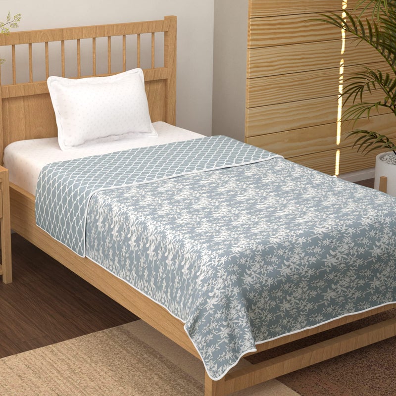 Story@Home Dohar Single Bed | 100% Cotton Blankets for Summer | 144x 220CM, 150GSM Ac Comforter Single Bed | Cooling Blankets for Summer | Grey Floral & Abstract Reversible Quilt | Ideal for Gifting - Image 1