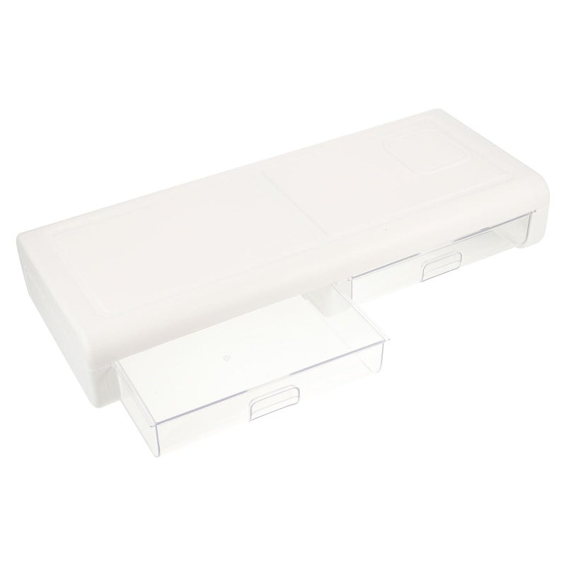 White Plastic Monitor Riser with Drawer Desktop Storage Stand for Office Desk Organization - Image 2