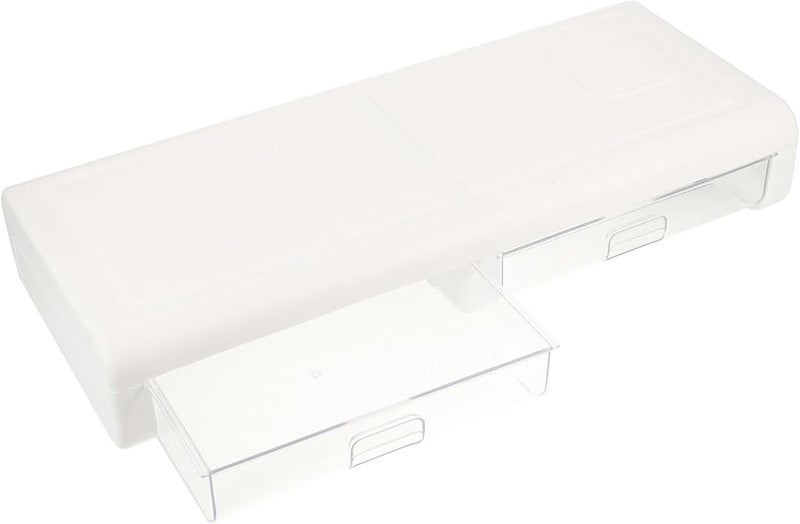 White Plastic Monitor Riser with Drawer Desktop Storage Stand for Office Desk Organization - Image 1