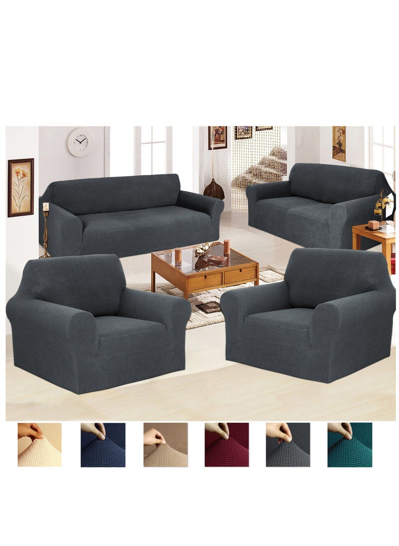 Fabienne Stretch Fit 7 Seater Sofa Cover Set 3211 Combination Soft Brushed Fabric Couch Cover Exquisitely Full Coverage Furniture Protector Slipcover Seven Seater Fits on Standard and Recliner Sofa Grey  - Image 1