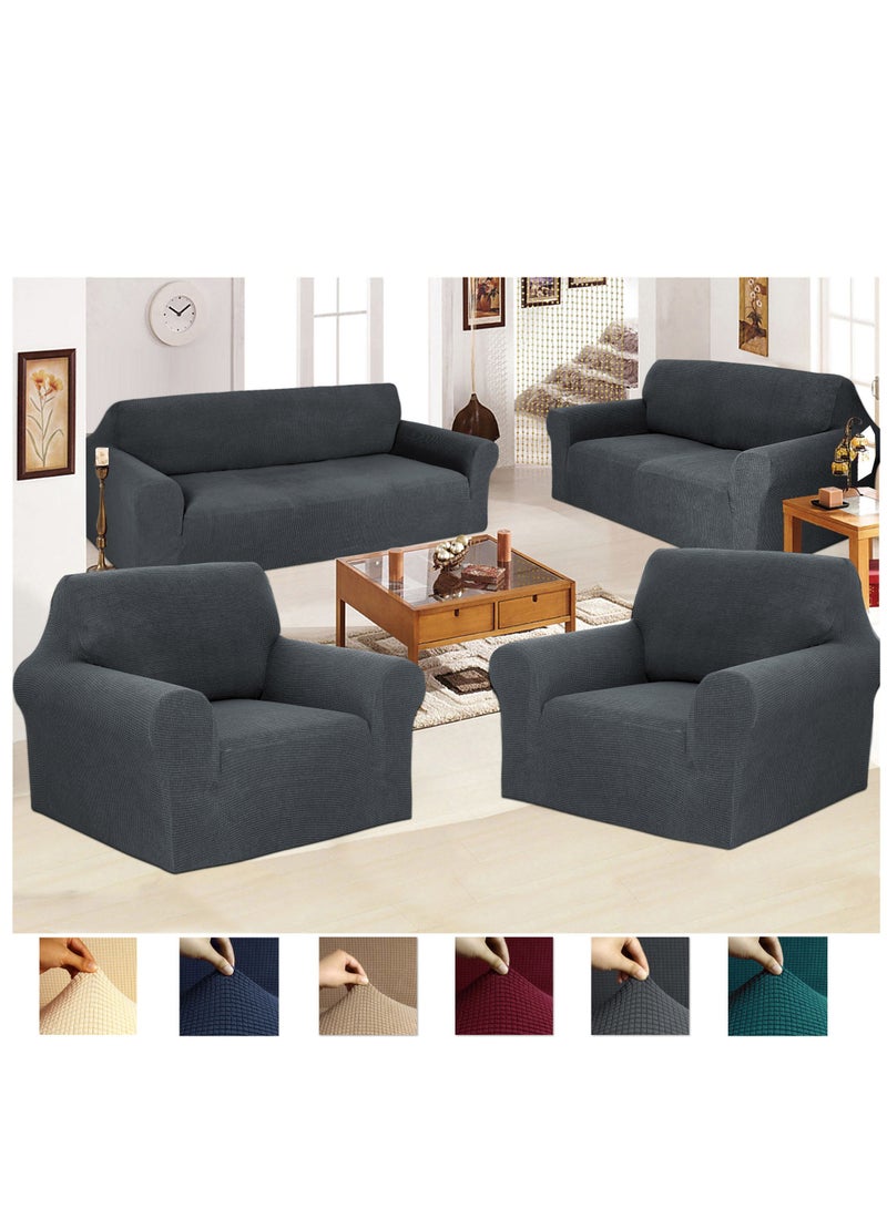 Fabienne Stretch Fit 7 Seater Sofa Cover Set 3211 Combination Soft Brushed Fabric Couch Cover Exquisitely Full Coverage Furniture Protector Slipcover Seven Seater Fits on Standard and Recliner Sofa Grey - Image 2