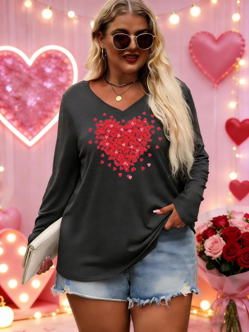 YALUCOR Plus Size Women Valentine Shirts Love Heart Graphic Long Sleeve Tshirt Casual Valentines Day Gift V Neck Tops - Image 5