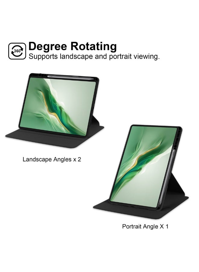 URBBKING Rotating Case Compatible with Honor Pad 10 12.1 inch,360 Degree Rotating Stand Cover, Multi-Angle Viewing Folio Cover with Pencil Holder Black - Image 3