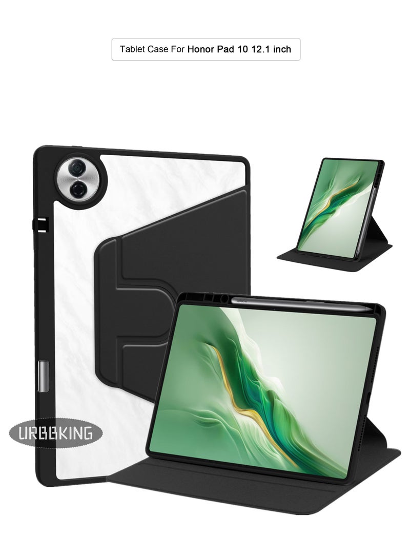 URBBKING Rotating Case Compatible with Honor Pad 10 12.1 inch,360 Degree Rotating Stand Cover, Multi-Angle Viewing Folio Cover with Pencil Holder Black - Image 1