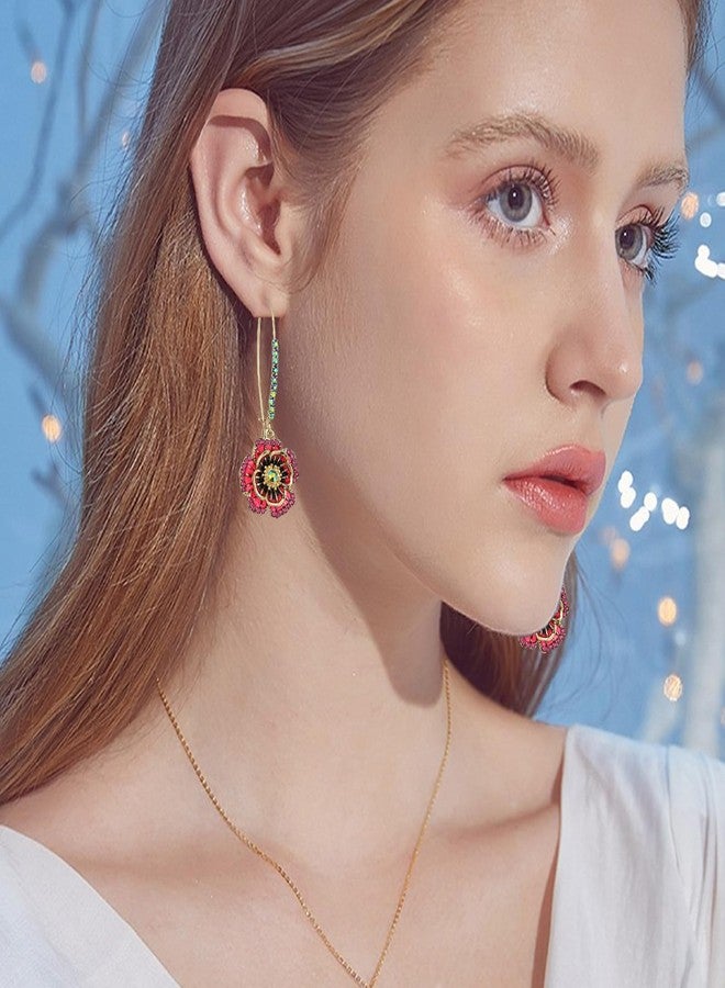 Kasmena 3 Pairs Gold Flower Drop Dangle Earrings Set for Women,Small Flower Earrings Flower Cluster Stone Owl Earrings Jewelry Gift for Women Mom Gifts - Image 2