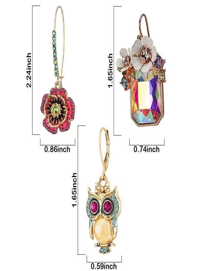 Kasmena 3 Pairs Gold Flower Drop Dangle Earrings Set for Women,Small Flower Earrings Flower Cluster Stone Owl Earrings Jewelry Gift for Women Mom Gifts - Image 5