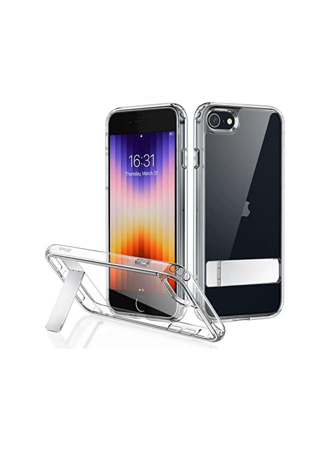 JETech Kickstand Case for iPhone SE 3/2 (2022/2020 Edition), iPhone 8/7, 4.7-Inch, Support Wireless Charging, Slim Shockproof Bumper Phone Cover, 3-Way Metal Stand (Clear)