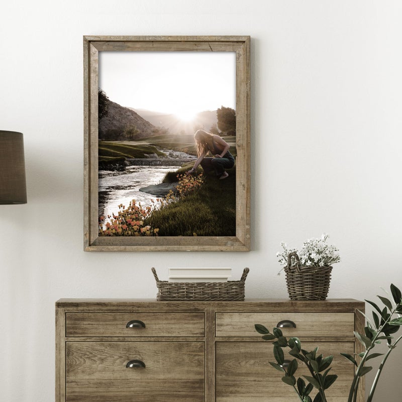FLYJOE Rustic 11x14 Picture Frame, Reclaimed Barnwood Photo Frame with HD Tempered Glass, Distressed Family Art Gallery Corner, Horizontal and Vertical Wall Mounting Display with Hardware, Set of 1 - Image 2