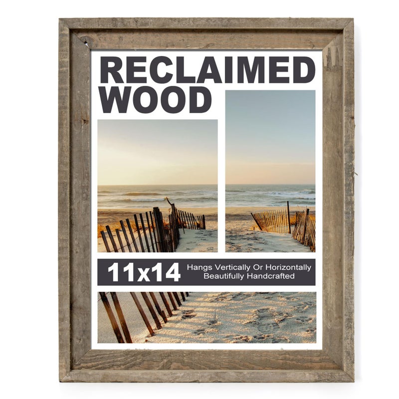 FLYJOE Rustic 11x14 Picture Frame, Reclaimed Barnwood Photo Frame with HD Tempered Glass, Distressed Family Art Gallery Corner, Horizontal and Vertical Wall Mounting Display with Hardware, Set of 1 - Image 1