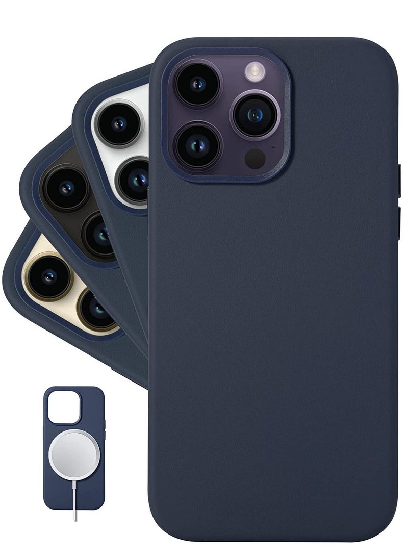 Raxoom (for iPhone 14 Pro Max) - European Nappa Leather Case - Smoothen and Soften Over Time - Compatible with Magsafe - Midnight Blue - Image 5