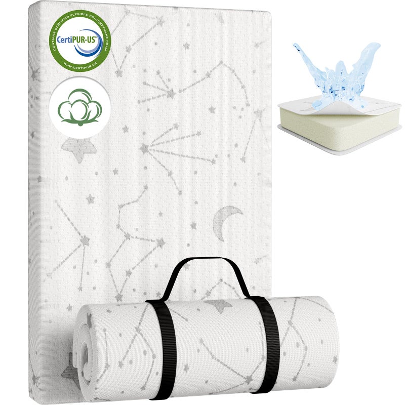 YENING Organic Cotton Pack and Play Mattress Pad Breathable 38x26 Waterproof Baby Mattress for Pack N Play Matress Topper Waterproof with Strap - Image 1