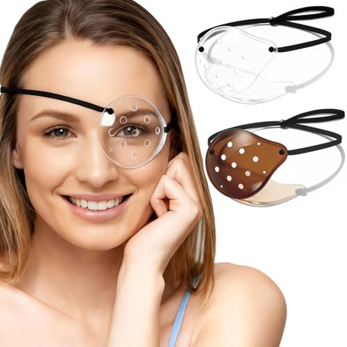 AMZVIO 2Pcs Eye Shield After Cataract Surgery-1 Breathable Plastic Eye Patch & 1 Dark Clear Cover-for Sleeping After Post Surgery,Block Out Some Sunlight,Less Sensitivity,with Adjustable Strap (Left Eye) - Image 1