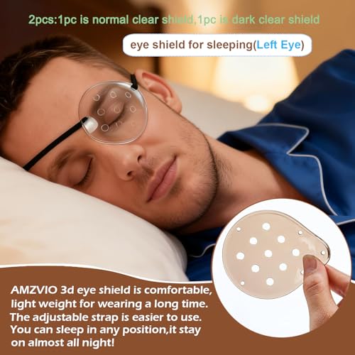 AMZVIO 2Pcs Eye Shield After Cataract Surgery-1 Breathable Plastic Eye Patch & 1 Dark Clear Cover-for Sleeping After Post Surgery,Block Out Some Sunlight,Less Sensitivity,with Adjustable Strap (Left Eye) - Image 2