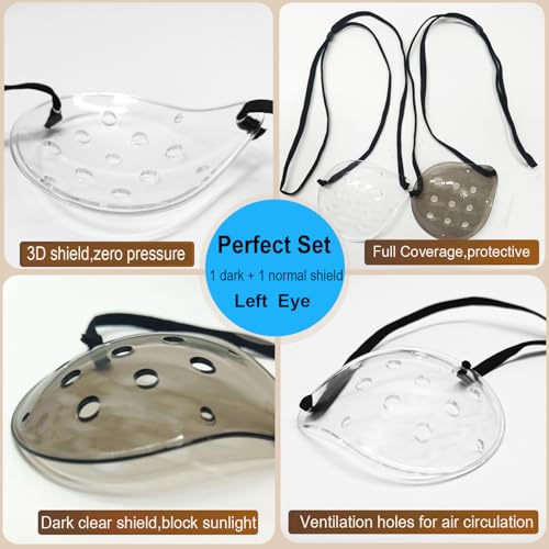 AMZVIO 2Pcs Eye Shield After Cataract Surgery-1 Breathable Plastic Eye Patch & 1 Dark Clear Cover-for Sleeping After Post Surgery,Block Out Some Sunlight,Less Sensitivity,with Adjustable Strap (Left Eye) - Image 4