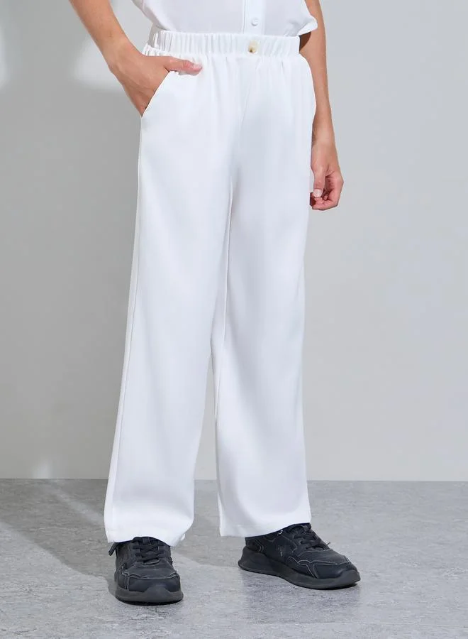 Styli Teen Boys off White Button Details Regular Fit Trousers