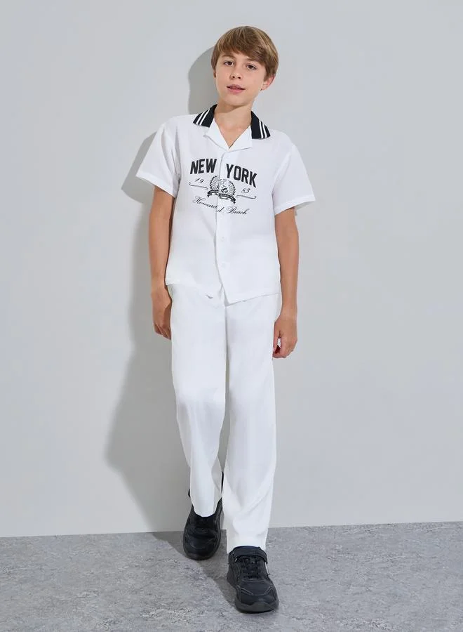 Styli Teen Boys off White Button Details Regular Fit Trousers