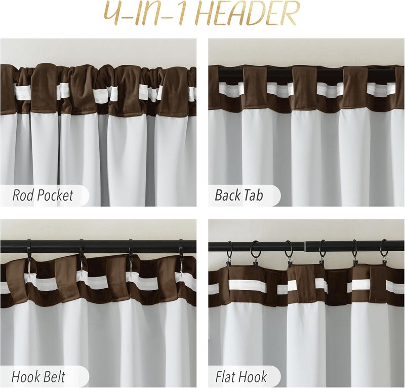 NICETOWN NICETOWN Brown 100 Blackout Warm Velvet Curtain for Living Room 1 Panel Rod PocketBack TabHook Belt Cold Blocking Room Darkening Noise Canceling Window Treatment for Bedroom W48 x L96  - Image 4