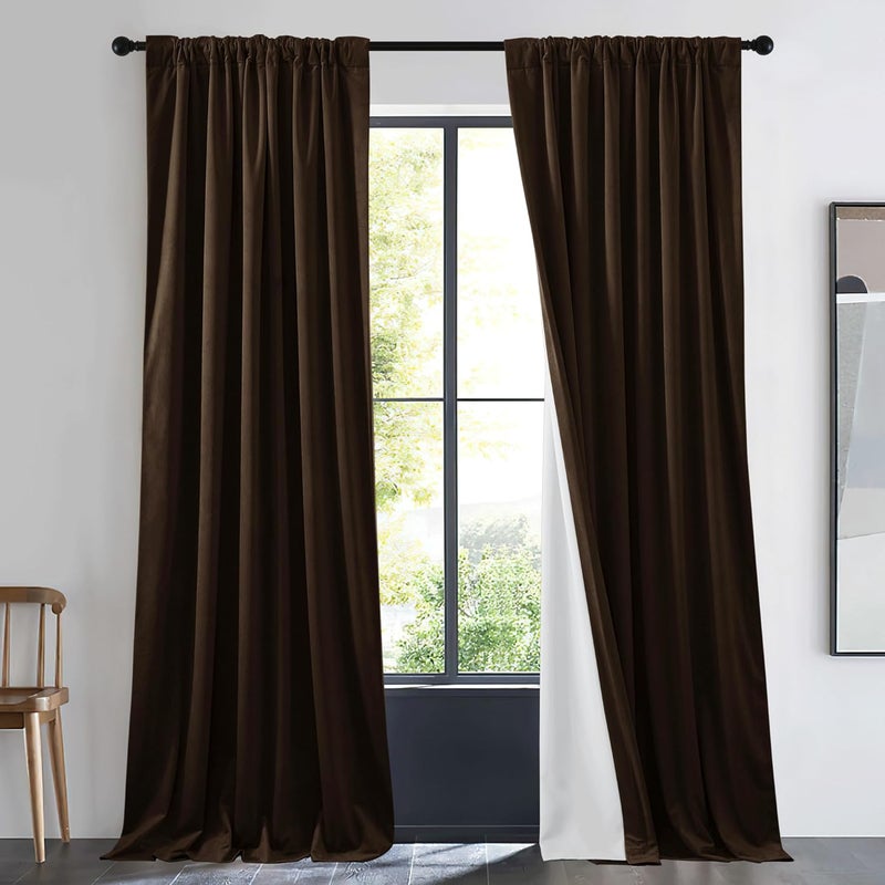 NICETOWN NICETOWN Brown 100 Blackout Warm Velvet Curtain for Living Room 1 Panel Rod PocketBack TabHook Belt Cold Blocking Room Darkening Noise Canceling Window Treatment for Bedroom W48 x L96  - Image 2