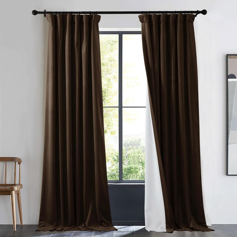 NICETOWN NICETOWN Brown 100 Blackout Warm Velvet Curtain for Living Room 1 Panel Rod PocketBack TabHook Belt Cold Blocking Room Darkening Noise Canceling Window Treatment for Bedroom W48 x L96  - Image 1