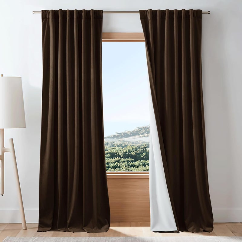 NICETOWN NICETOWN Brown 100 Blackout Warm Velvet Curtain for Living Room 1 Panel Rod PocketBack TabHook Belt Cold Blocking Room Darkening Noise Canceling Window Treatment for Bedroom W48 x L96  - Image 3