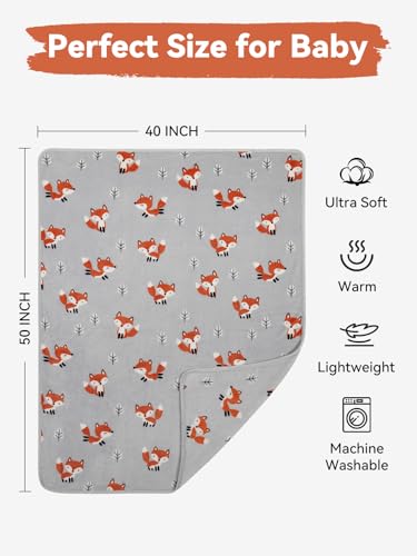 TILLYOU Toddler Flannel Blanket - Warm Cozy Baby Blanket for Boys and Girls, Smooth Cute Lightweight Blanket for Bedding Crib Stroller, 40×50 inches, Fox Forest - Image 3