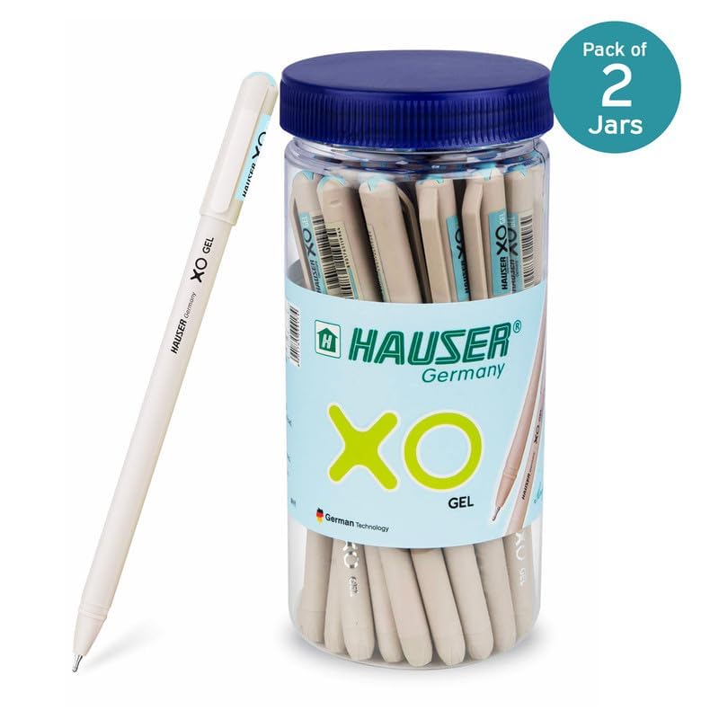 Hauser Xo Gel Pen Jar Pack | Tip Size 0.7 Mm | Sleek Body & Minimalistic Design | Matt Finish | Solid Body Type | Low Viscosity Ink | Ultra Durable Tip | Blue Ink, Set Of 25 Pcs x 2 Packs - Image 3