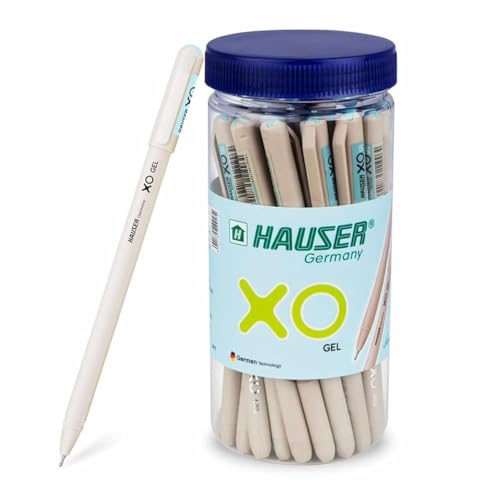 Hauser Xo Gel Pen Jar Pack | Tip Size 0.7 Mm | Sleek Body & Minimalistic Design | Matt Finish | Solid Body Type | Low Viscosity Ink | Ultra Durable Tip | Blue Ink, Set Of 25 Pcs x 2 Packs - Image 1