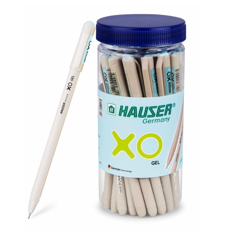 Hauser Xo Gel Pen Jar Pack | Tip Size 0.7 Mm | Sleek Body & Minimalistic Design | Matt Finish | Solid Body Type | Low Viscosity Ink | Ultra Durable Tip | Blue Ink, Set Of 25 Pcs x 2 Packs - Image 2